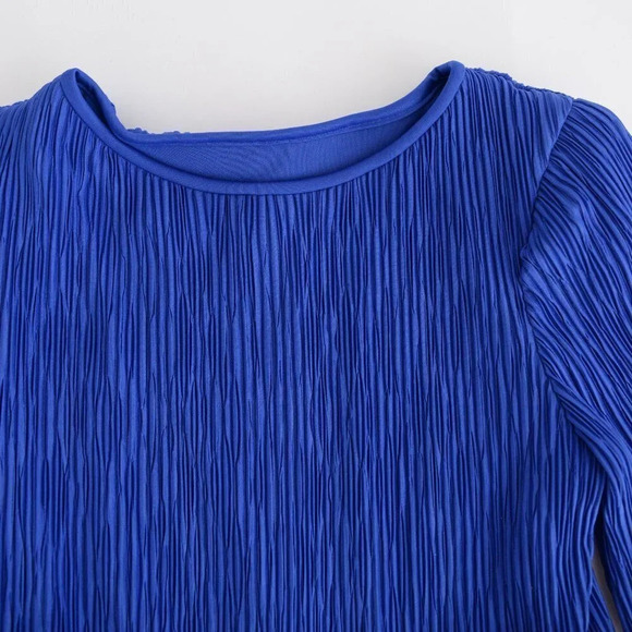 Vintage 80's After Dark Royal Blue Swing Dress with Bow 9/10 - Picture 14 of 15